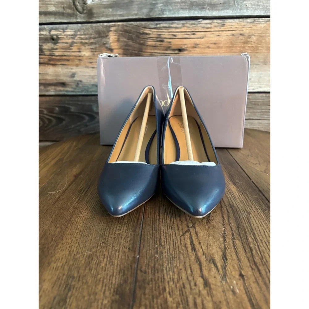 Franco Sarto Frankie Midnight Blue Leather Wedge Pumps Pointed Navy Heels 8.5